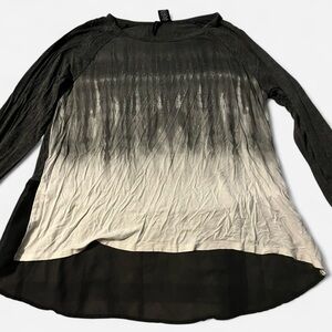 New Directions Long Sleeve Tee Gray-White Ombre-Sparkle Detail-Sheer Lower Back